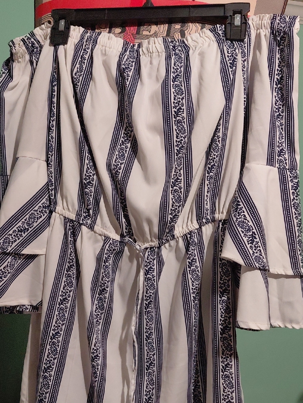 Blush White Mini Dress with Navy Blue Stripes